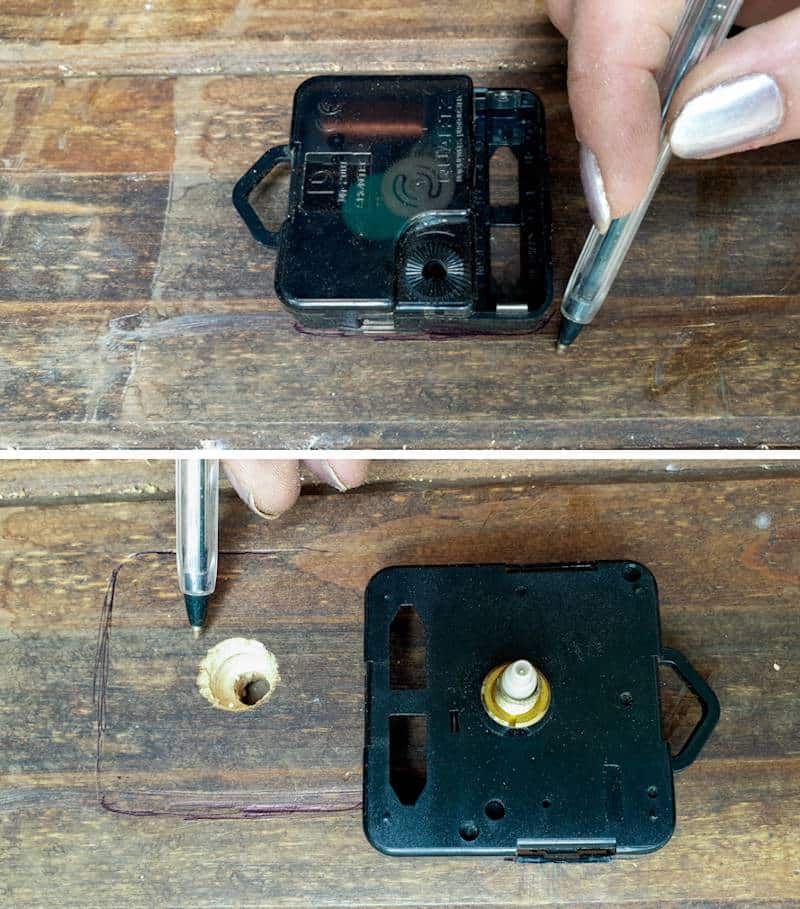 Place the mechanism on the back of the scarp wood and trace around the edges