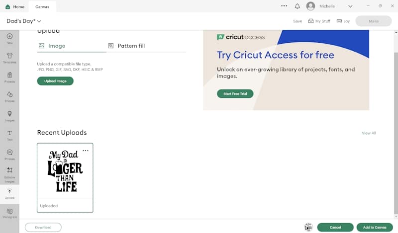 Step 1 - Upload the svg into Design Space