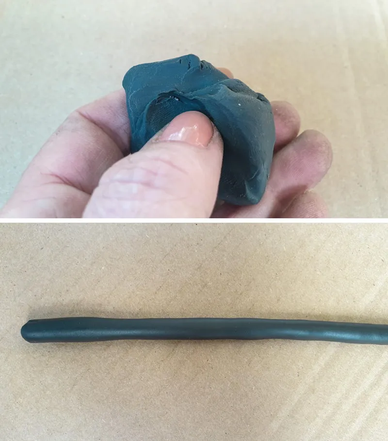 Knead to oven baked clay and roll it into a long worm