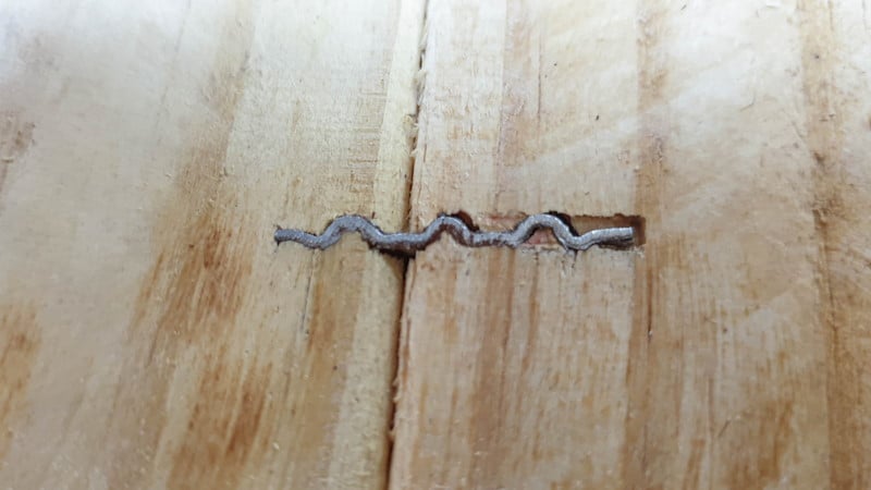 Use corrugated fasteners to join the salvaged wood together