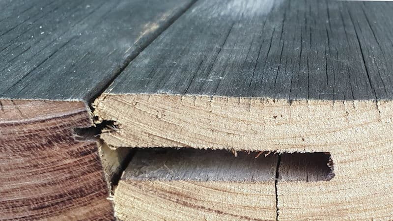 Add trim around the salvaged door to hide the tongue and grooves and bulk it up