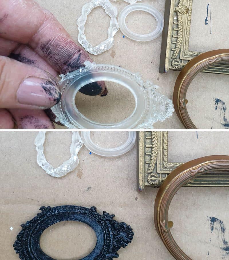 Miniature frames made with a silicone mold and resin