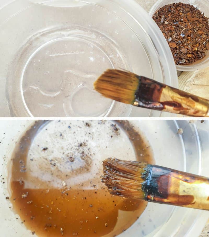 Mix the rust dust with white vinegar to make a aging stain