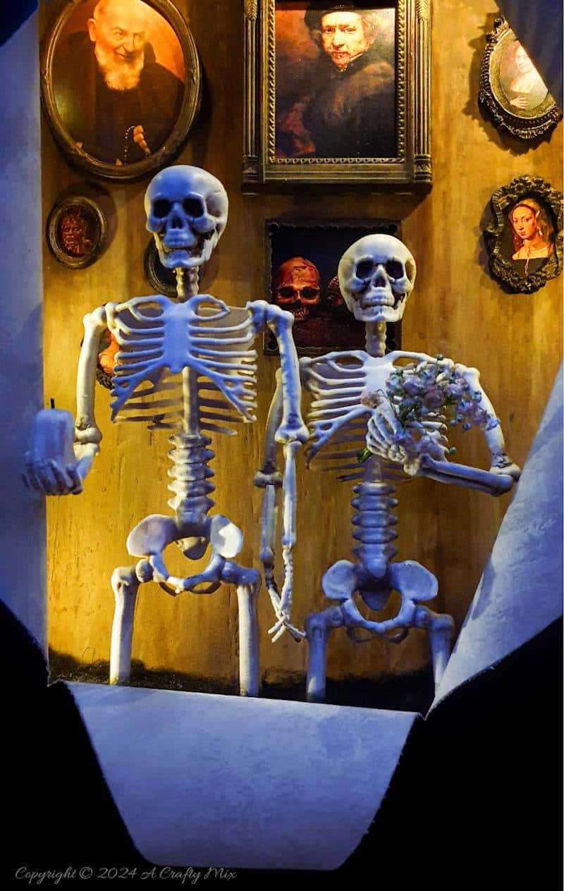 Get your spook on and add a touch of macabre whimsy to your d&eacute;cor with this DIY Halloween RIPped canvas tutorial. It even lights up. We&rsquo;ll show you how to turn a deep canvas into an eerie masterpiece using paint, paste and two loving skeletons. Oh, be warned; we will be cutting, slicing, and mangling things up a little to make this haunting diorama.