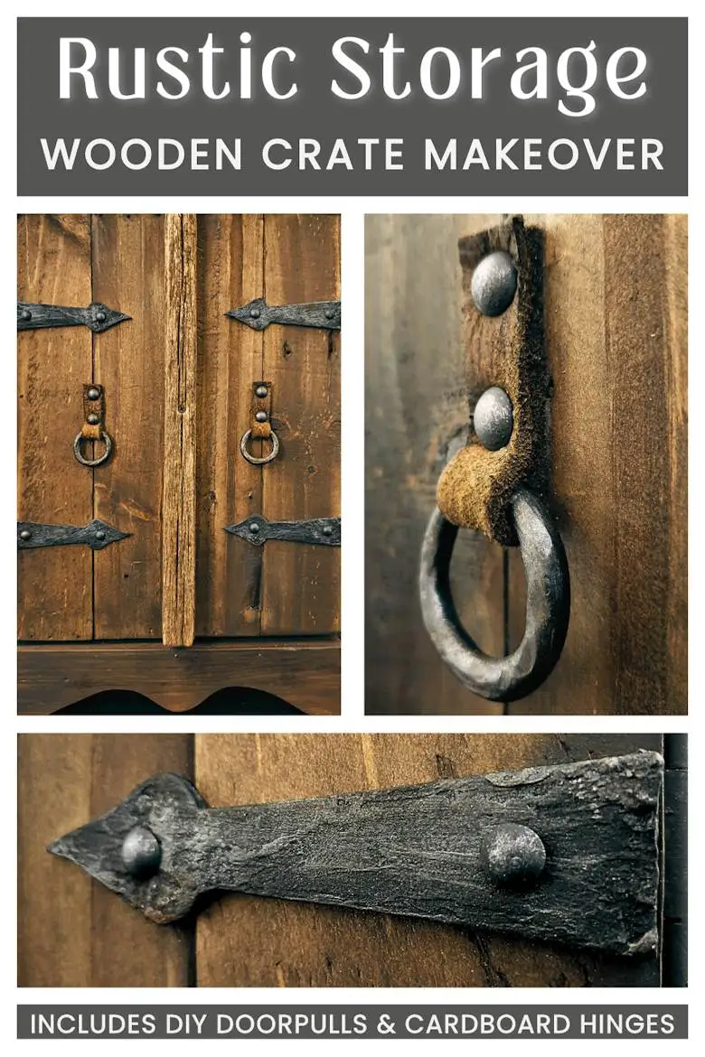 Repurpose a crate to make a rustic side table and give your space a unique, creative makeover. This DIY project is a perfect way to add a touch of vintage charm to your home and create extra storage at the same time. The free tutorial will guide you through the whole process. As an added bonus, we’ll show you how to make faux metal hinges using cardboard and create custom door pulls.