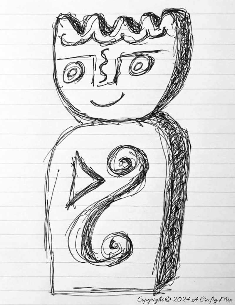 Rough sketch of the primitive cardboard box statue