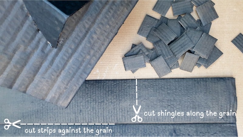 Cutting the roof shingles from cardboard