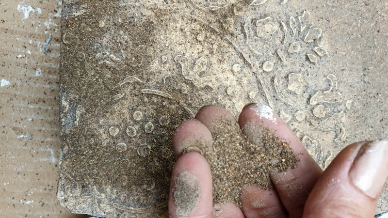Apply the garden soil on over the wet texture paste