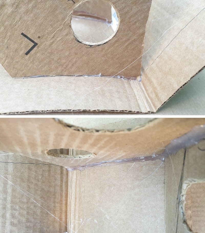 Glue the cardboard roof onto the hut