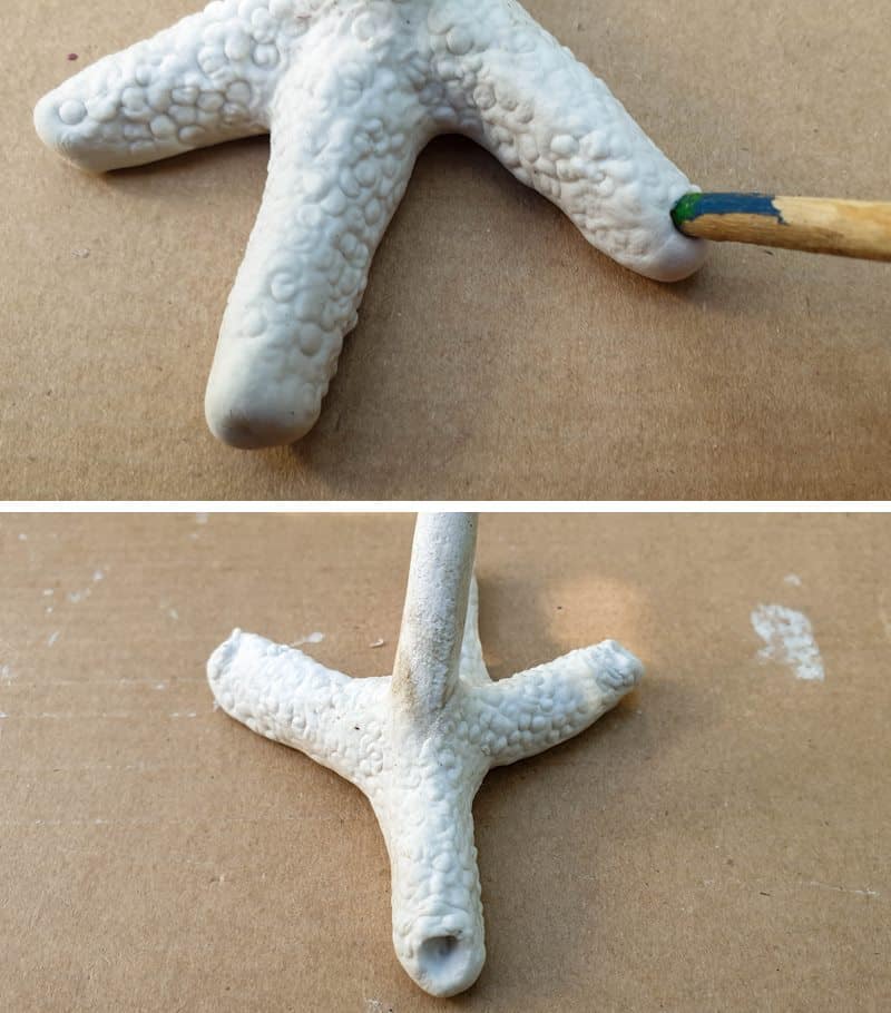 Use the end of a paintbrush to make indents for the toenails