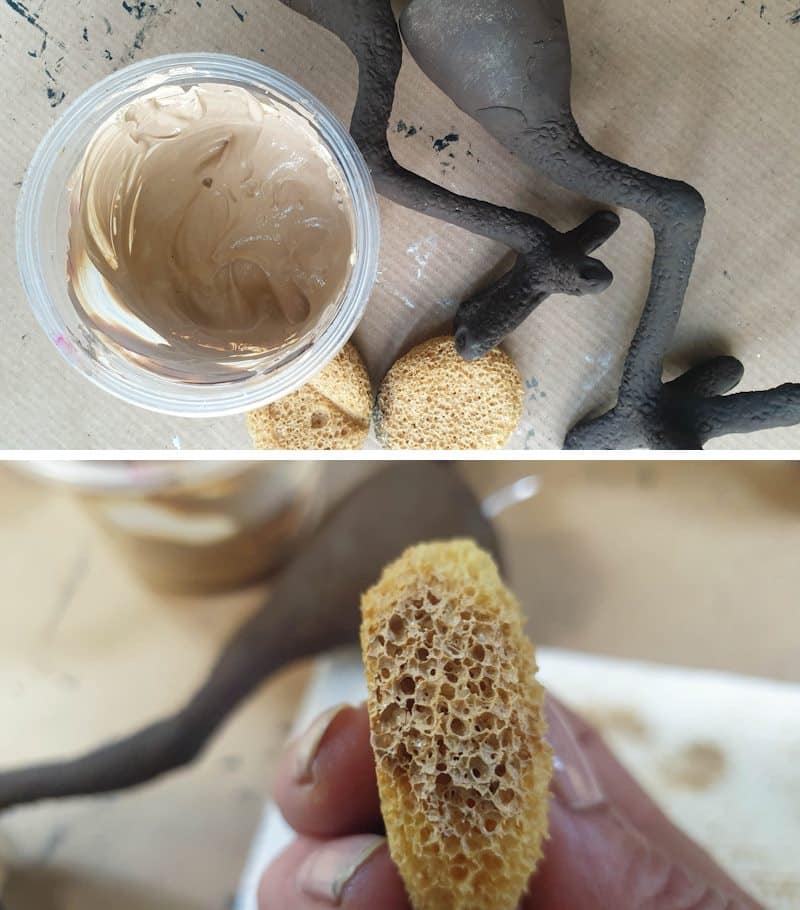 Paint the clay and wire chicken legs with a sandstone color