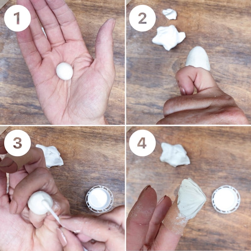 Make a ball, shape it and form a clay mushroom top
