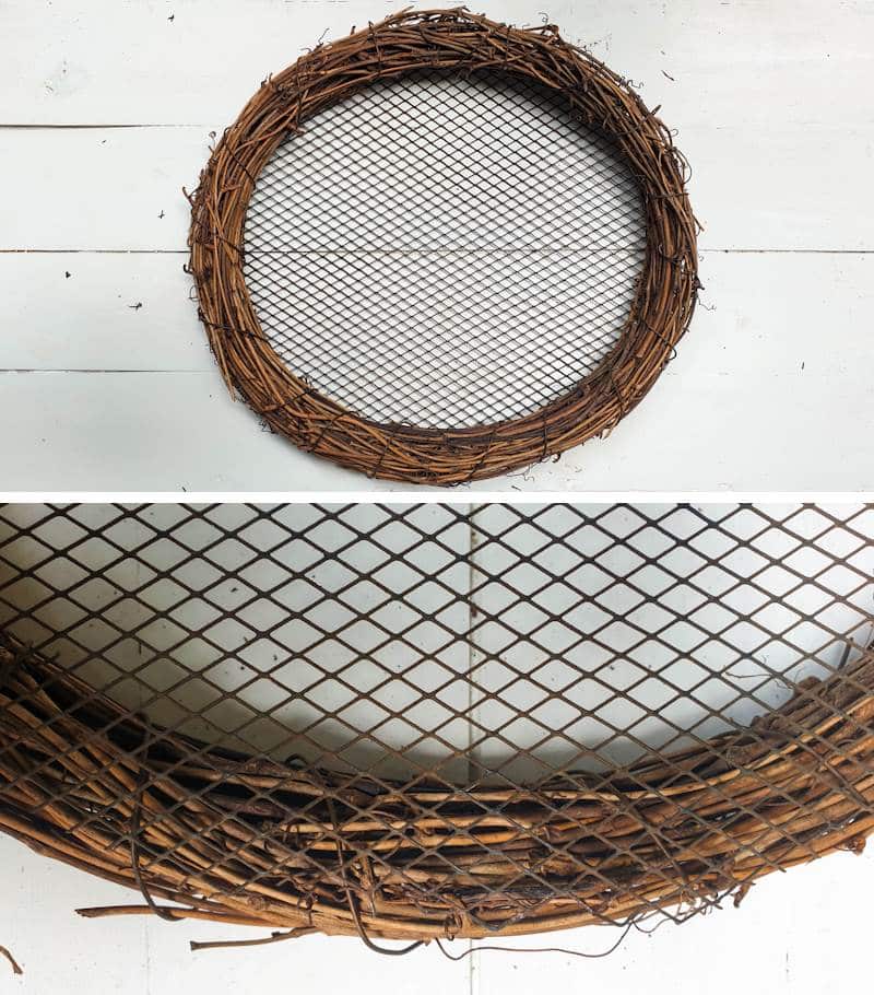 Attach the wire mesh to the vine wreath with wire