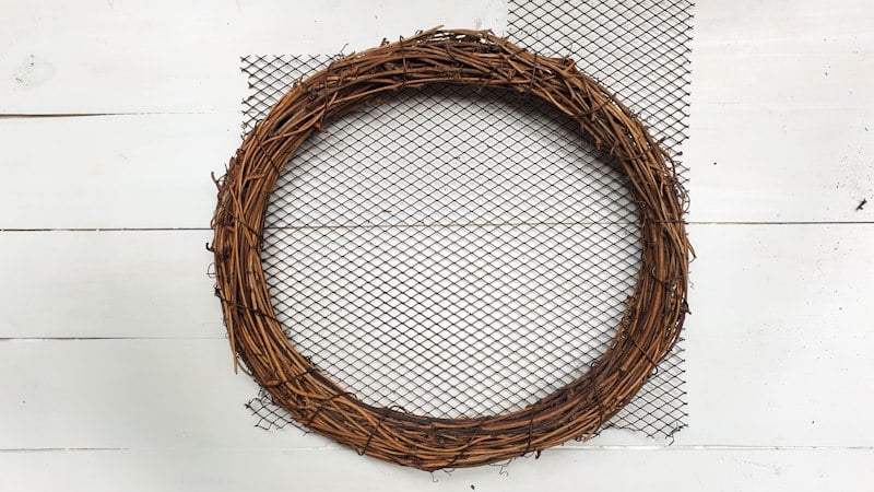 Used the vine wreath as a guide to cut the wire mesh