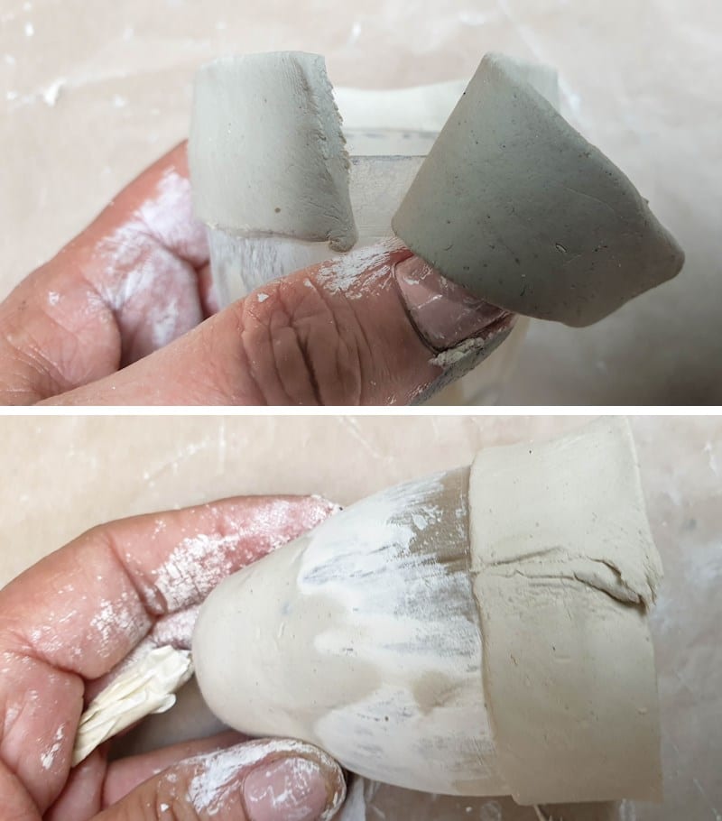 Roll and cut out a clay strip to wrap around the bottom of the bottle bells