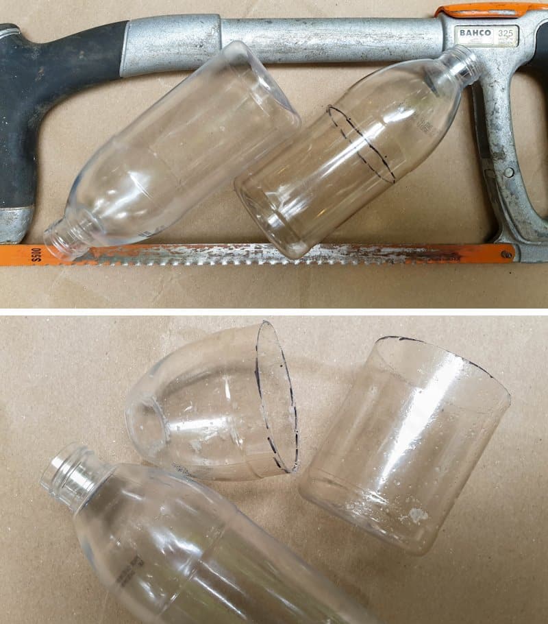 Cut the plastic bottle down to size and remove the top portion