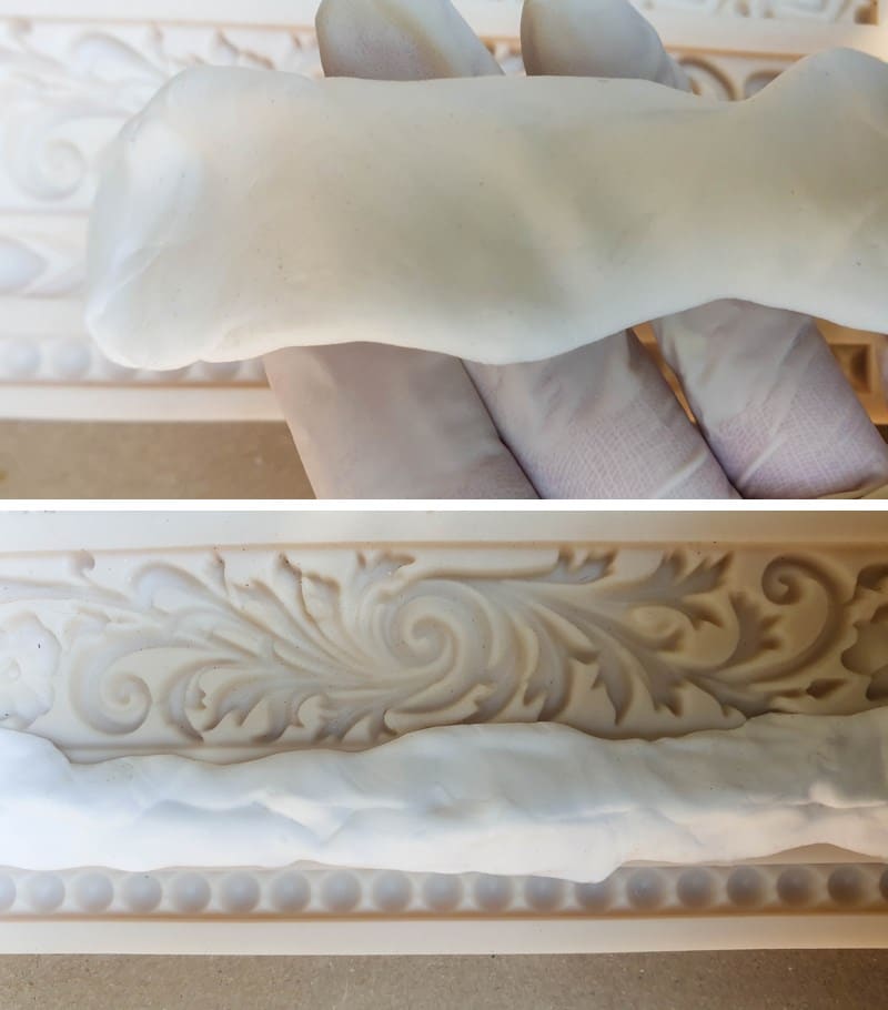 Place the foam clay (or air dry clay) inside the mold and push down firmly