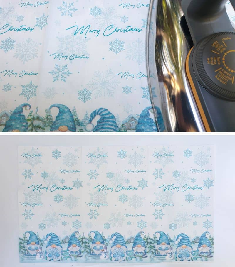 Iron the paper napkin to remove the fold lines