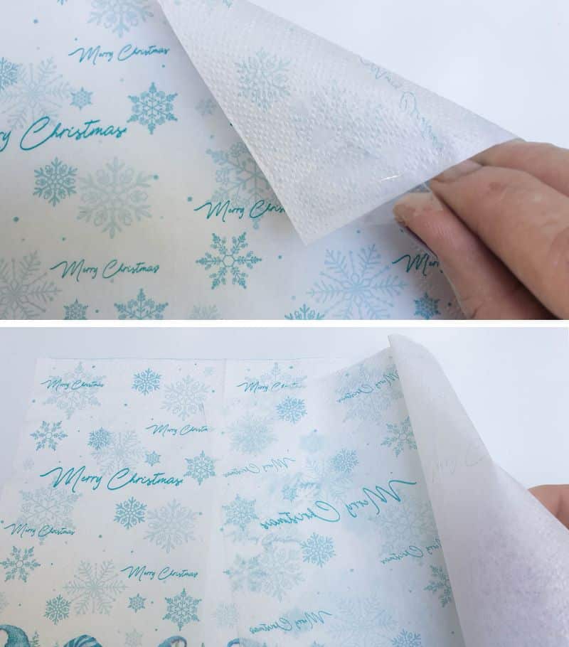 Remove the unprinted layers of the napkin