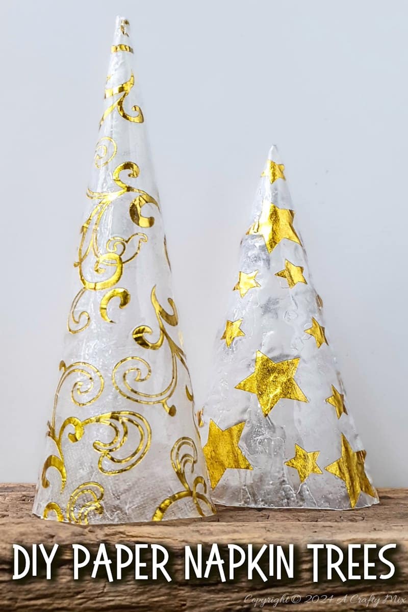 Get ready to add a little sophistication to your decor with these elegant and easy to make tabletop trees that will brighten up any room in your home. Made from paper napkins and filled with fairy lights, these Christmas decorations are perfect for small spaces and look beautiful on a table, mantle or bookshelf. Go glam with hints of gold or use napkins that match your table d&eacute;cor.