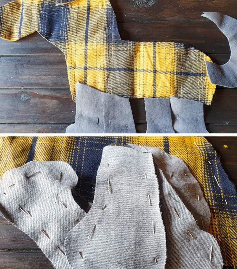 Pin the cut fabric pieces together