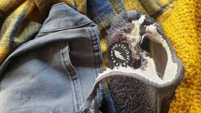 A collection of thrifted clothes that I used to make the plushie