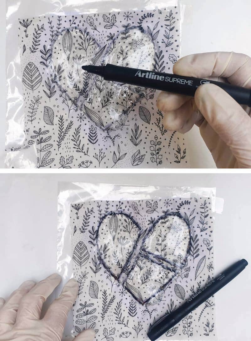 Trace around the outline of the heart shape
