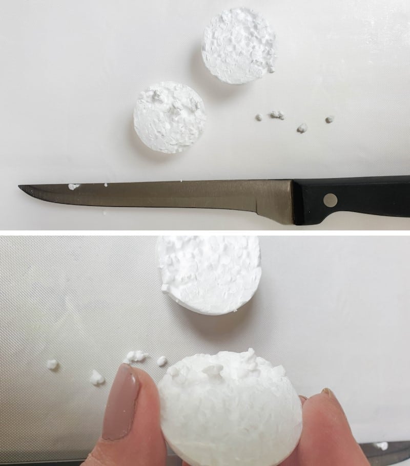 Cut the polystyrene ball in half with a sharp knife