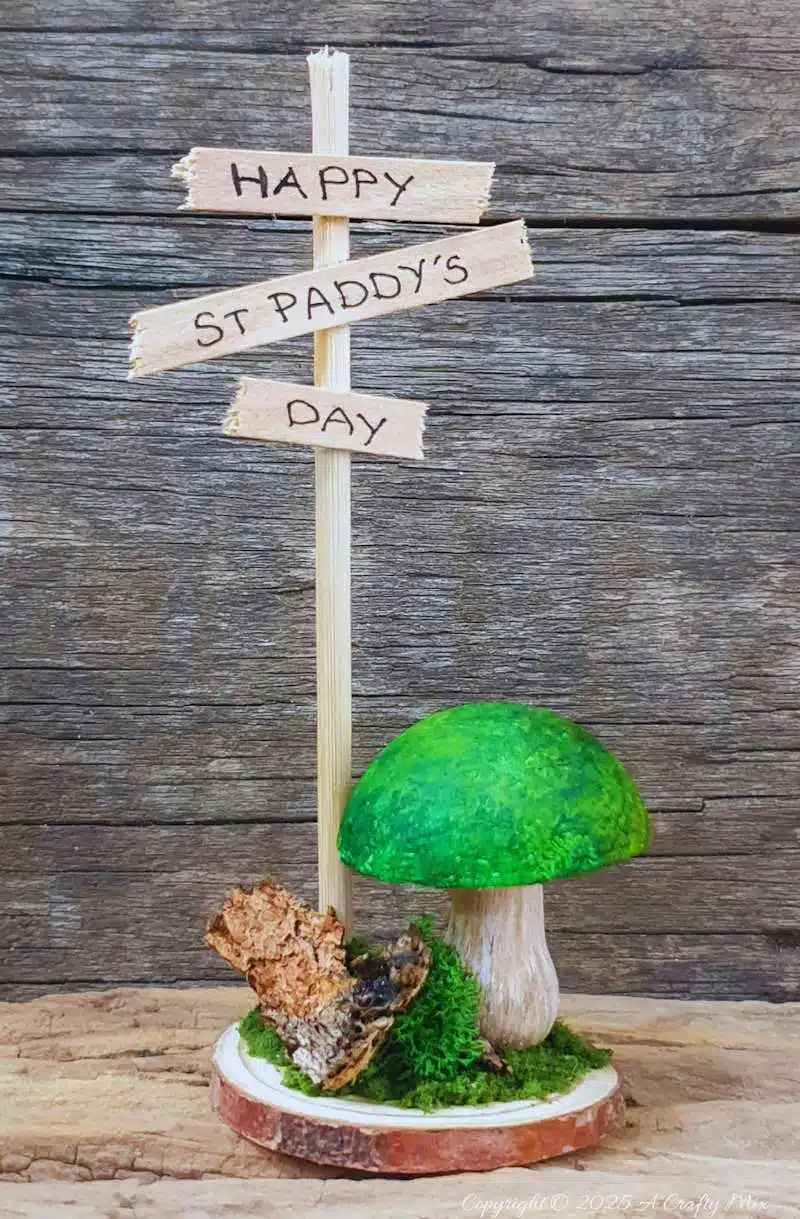 Have we got a fun, festive craft idea to bring a touch of Irish charm to our decor! I’ll show you how to make these St. Patrick's Day place cardholders with tiny leprechauns, a polystyrene ball mushroom, and a signpost. Not only will these adorable little accents add a pop of color to your table, but they're super simple to make too.
