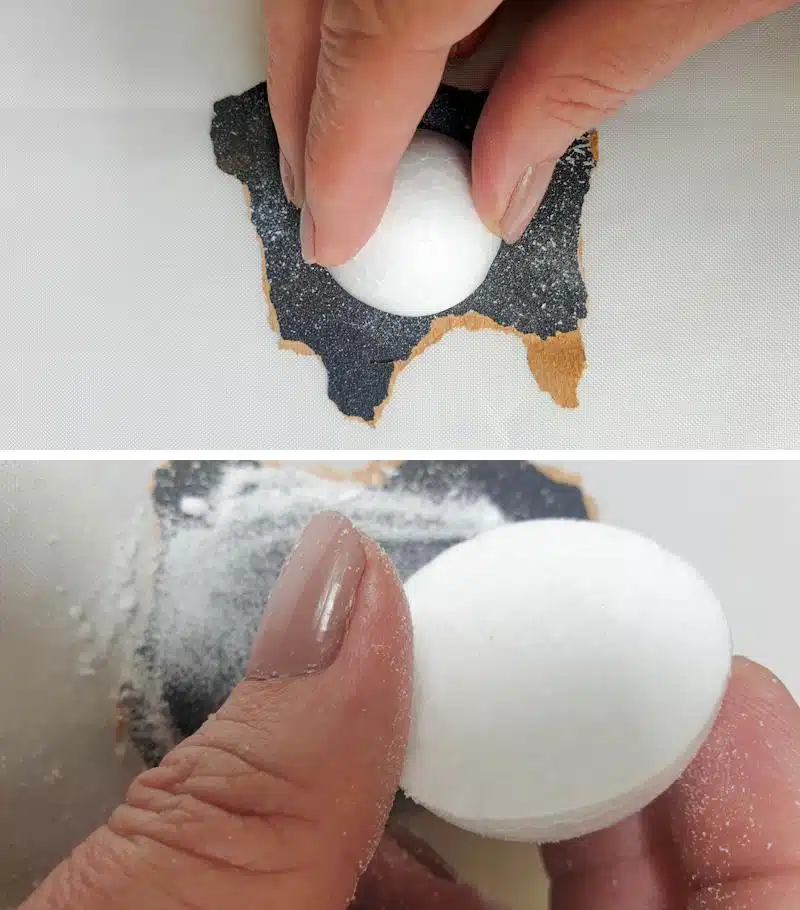 Flatten the bottom of the cut ball on some sandpaper