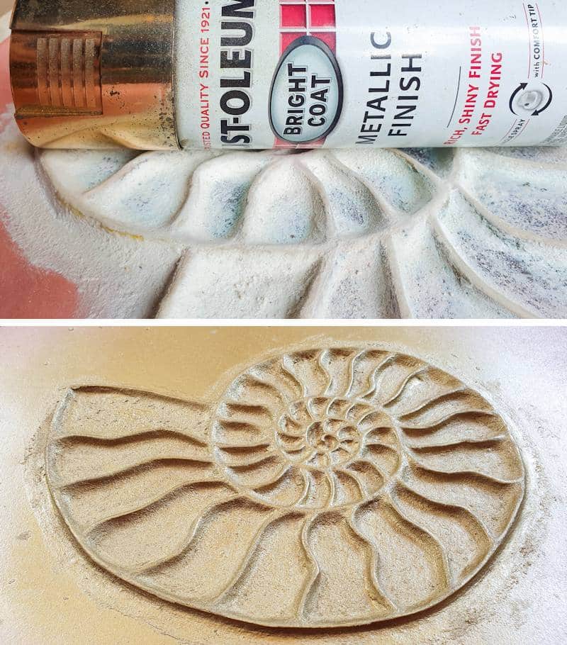 Paint the ammonite shell gold to disguise the cardboard