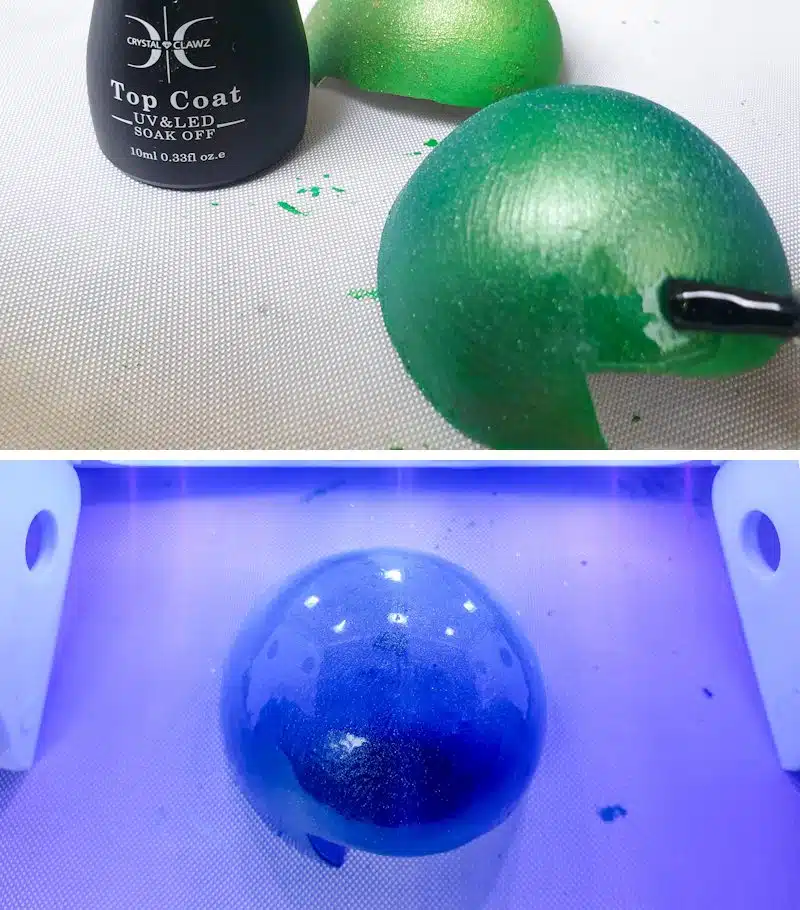 Add 2-3 layers of clear gel nail polish, curing between each application.