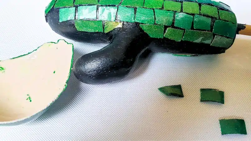 A close up of view of the eggshell tilesor tesserae