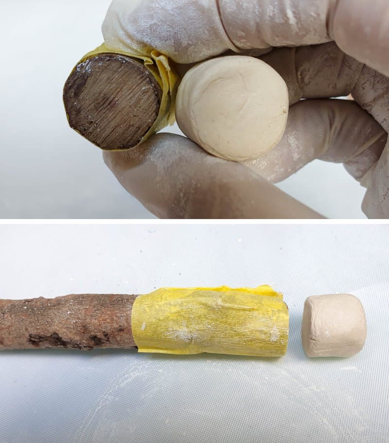 Roll out a tube of clay that's the same thickness as the branch