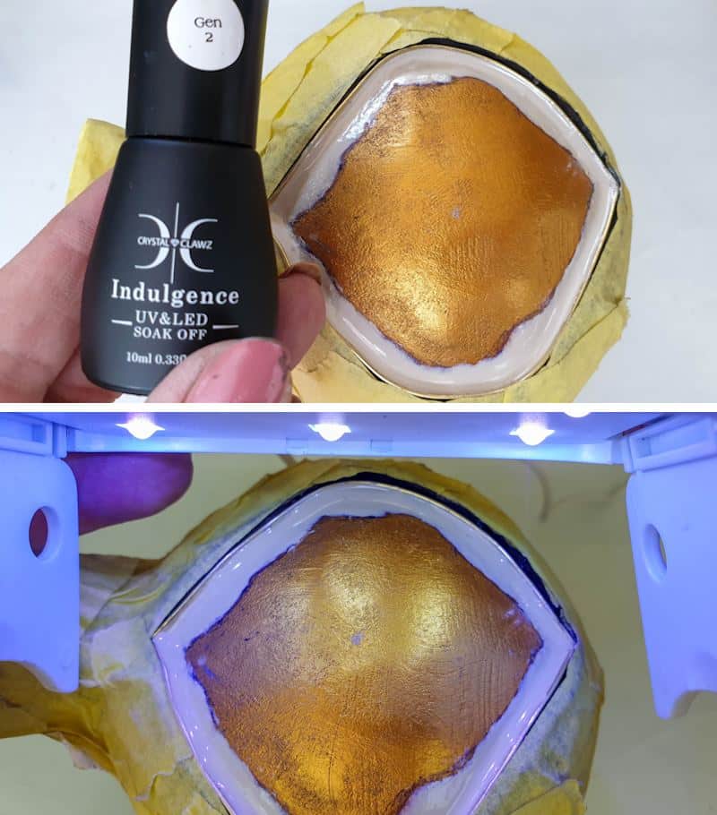 Apply 2-3 thin coats of flesh colored gel nail polish