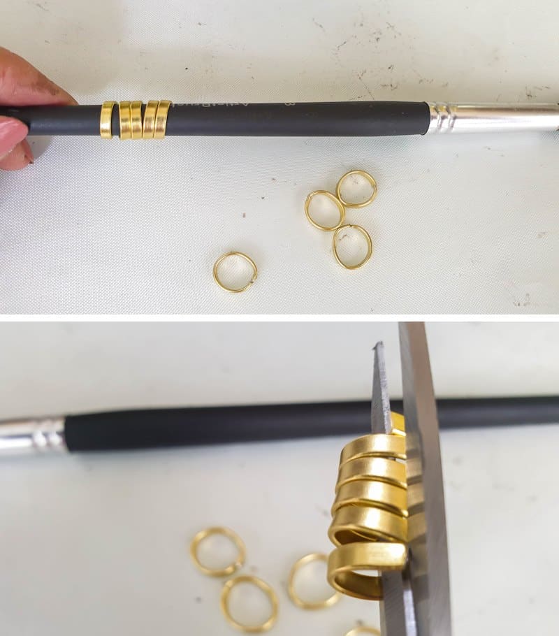 Wrap the gold wire around a pencil or paintbrush and cut to form rings