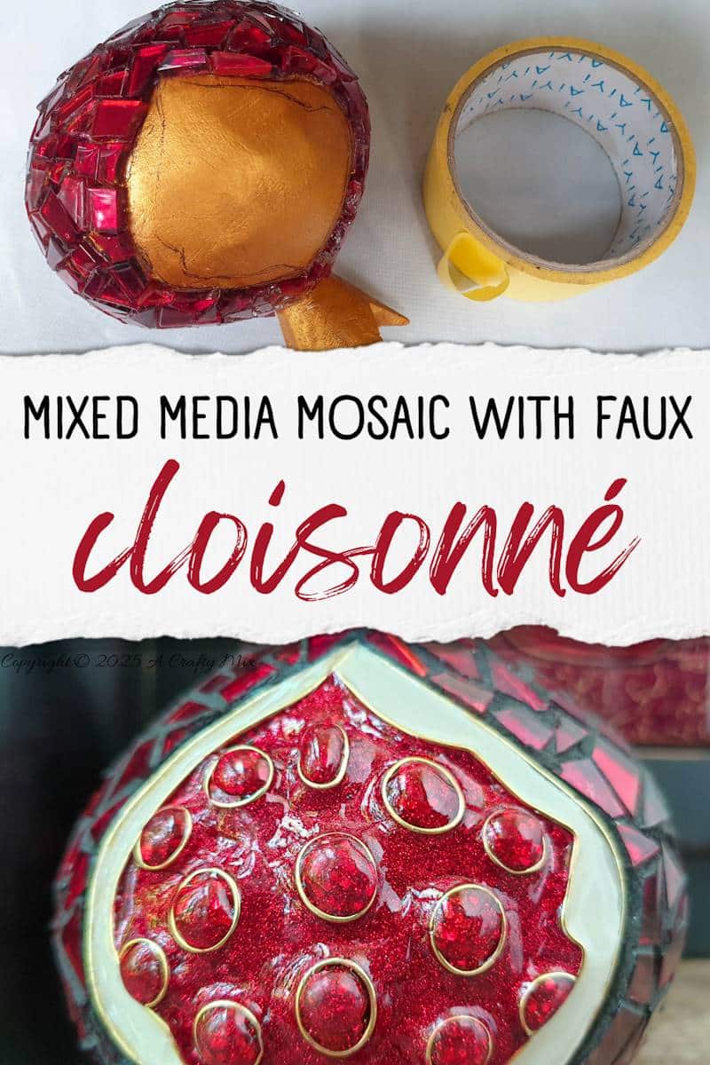Love mosaics and want to try something new? This faux cloisonn&eacute; pomegranate combines bold mosaic tiles with glistening, wire-framed seeds for a show-stopping effect. No kiln needed&mdash;just creativity and a few craft supplies. Pin for your next DIY art adventure.