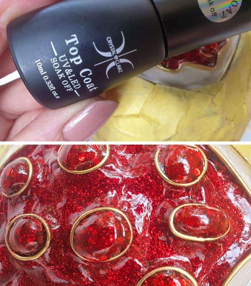 Apply clear gel top coat over the seeds