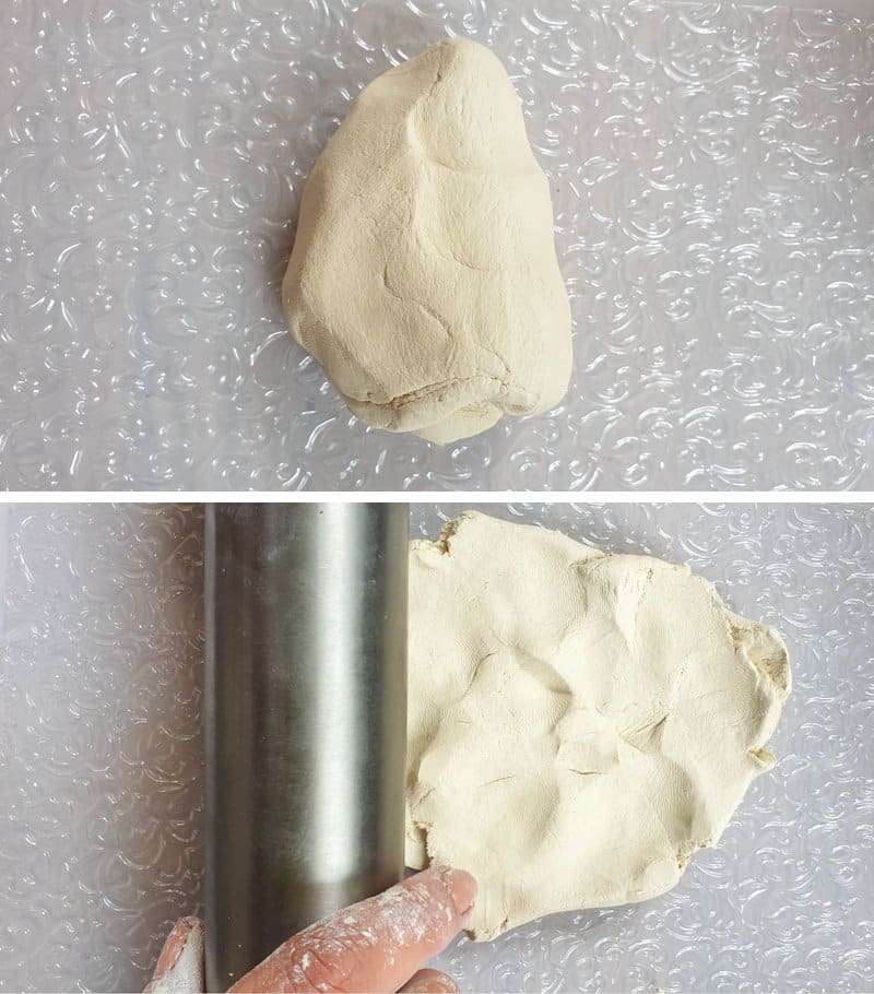 Roll the clay out over the fondant sheet