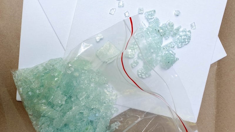Store the shattered glass in a Ziploc bag by size