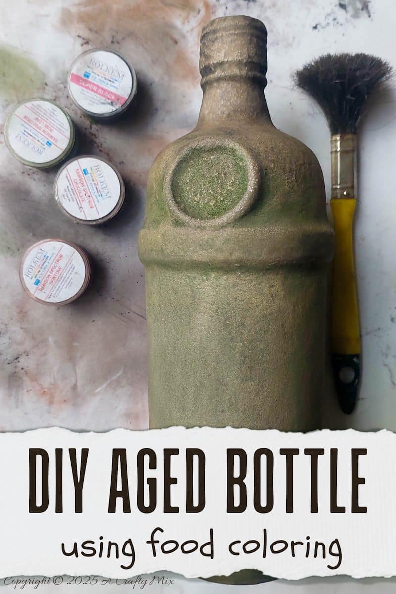 Upcycle ordinary bottles into old world treasures with this easy DIY. This beginner-friendly tutorial teaches you how to create an authentic antique clay finish using simple powdered food coloring and texture paste. Perfect for rustic or old-world d&eacute;cor.