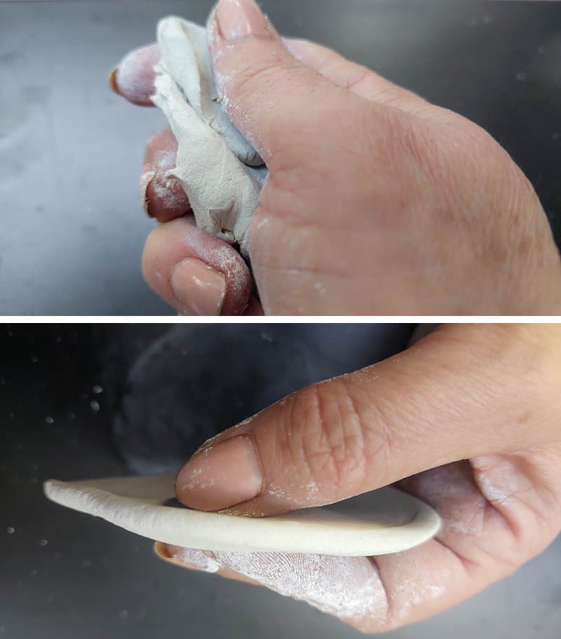 Condition the clay between your fingers and roll it out so it's about 1/4" thick.