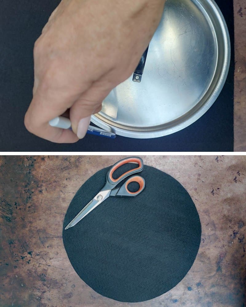 Use a round object as a template to draw a circle on the felt