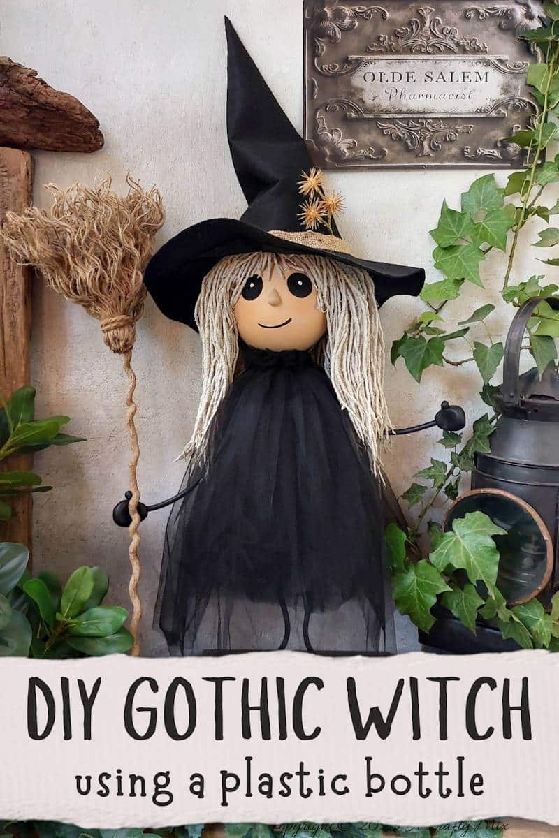 Turn a recycled plastic bottle into a cute gothic witch with mop hair and a tulle dress. This fun DIY tutorial is perfect for Halloween decor and easy enough for crafters of any level. Add a touch of handmade magic to your spooky season with this adorable upcycled project.