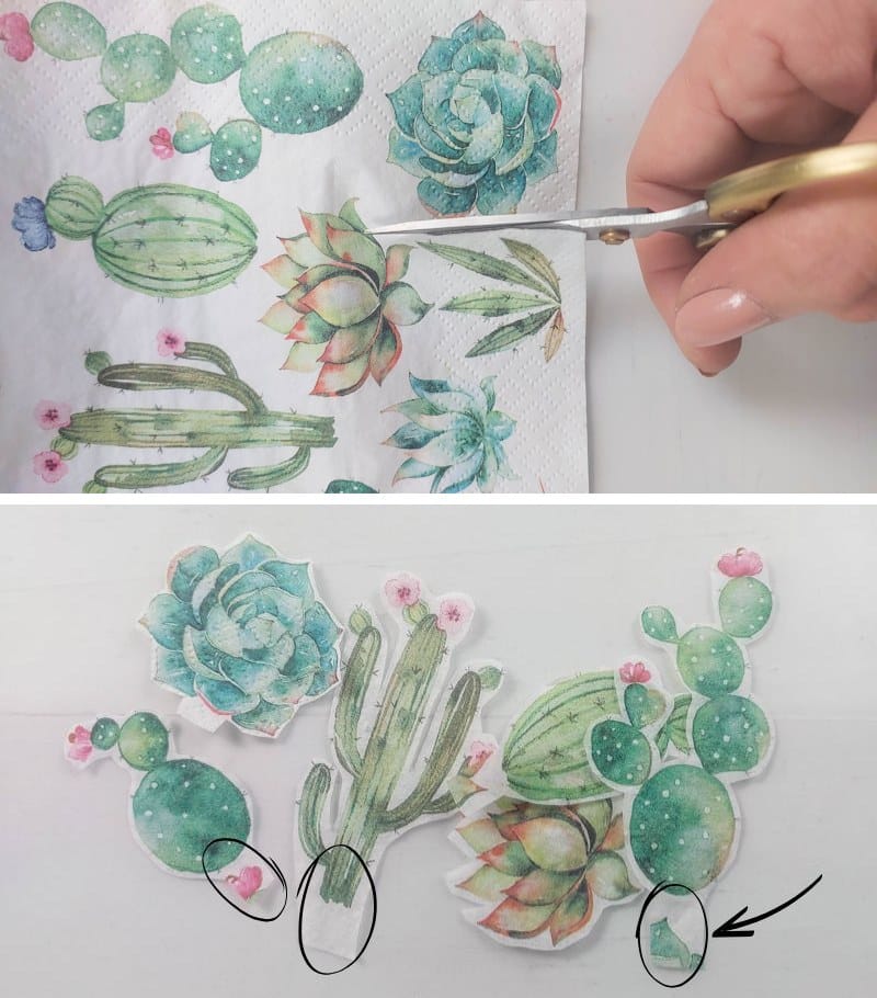 Carefully cut around the watercolor succulents and cacti.