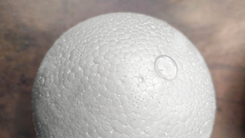 A medium-sized polystyrene (styrofoam) ball