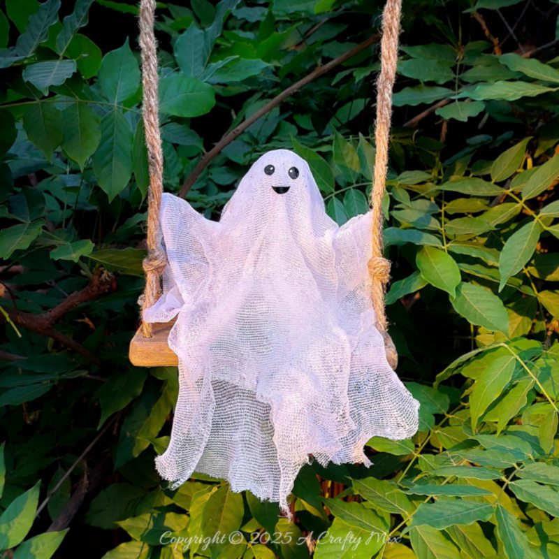 Add a pinch of playful fright to your Halloween with easy to make ghost on a swing—hang it indoors or out so he can welcome trick-or-treaters with his cheeky grin. Perfect for adding a magical, kid-friendly twist to any festive space.