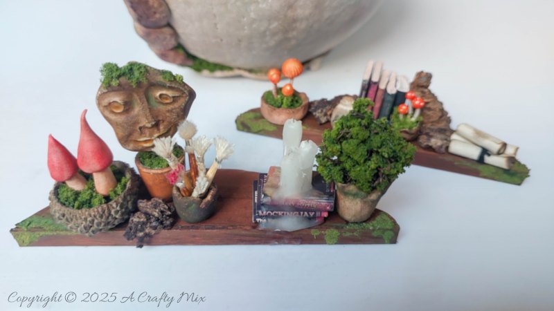 Decorate the shelves with books, candles, topiaries and art supplies