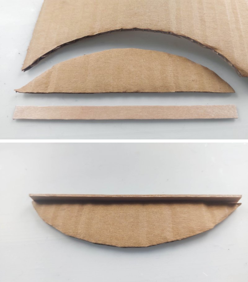 Cut semi circles from cardboard to make some shelves
