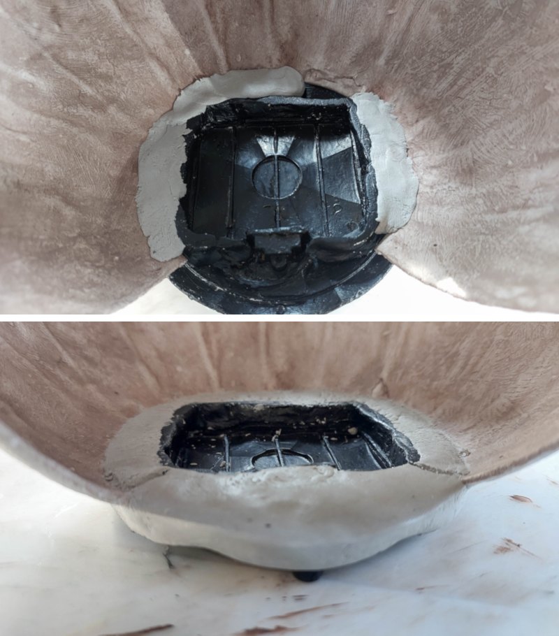To secure the floor add epoxy clay around the battery pack